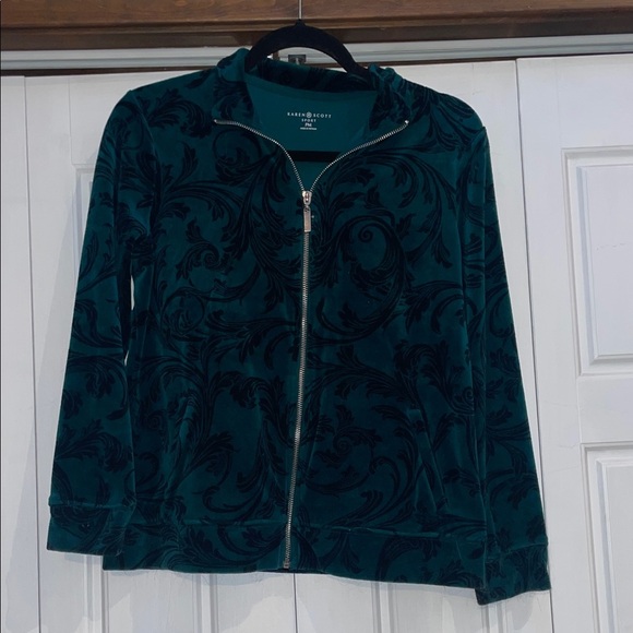 Karen Scott Women's Dark Teal Patterned Jacket - Picture 1 of 7